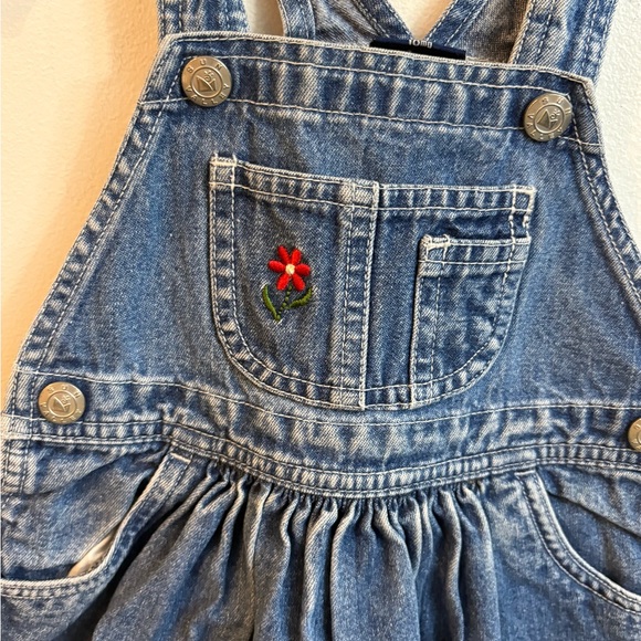 Vintage Denim Kids Overall Dress with Floral Embroidery 18 months - Picture 2 of 8
